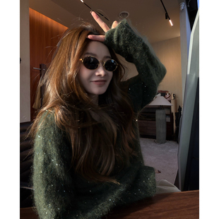 CHU楚妞[墨闪]羊绒马海毛满天星亮片针织衫2025冬季新款女毛衣