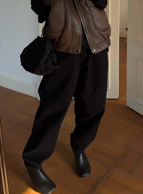 CHU楚妞[暗褶]棉混纺多口袋纽扣休闲长裤2026春季新款女锥形裤子