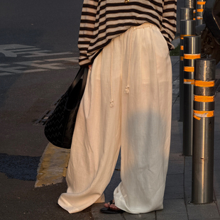 2026春季 天丝亚麻松紧腰休闲长裤 新款 女阔腿裤 子 CHU楚妞 裤 舒麻