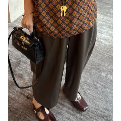 真羊皮九分老钱风直筒休闲裤子