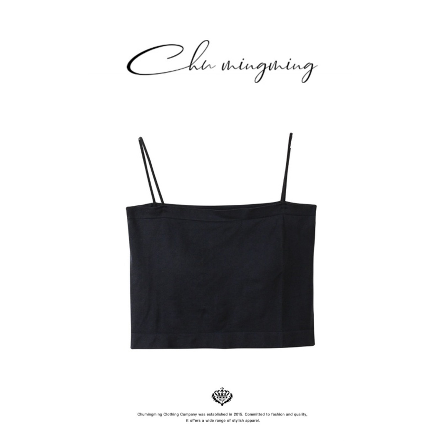 CHU楚妞[吊带]黑色弹力平口背心春季新款女美背抹胸吊带上衣