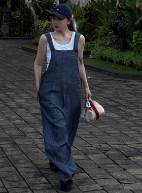 CHU楚妞[野营]亚麻连体裤2026夏季新款女宽松休闲显瘦直筒背带裤