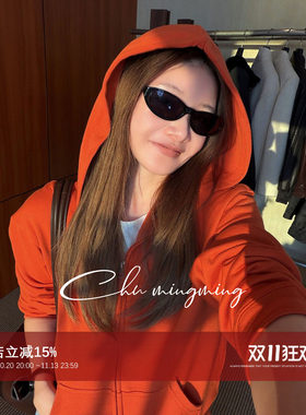 CHU楚妞【肯豆卫衣】韩系简约外套女2026新款秋纯色连帽卫衣开衫