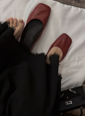 CHU楚妞ROW同款极简羊皮平底女式春季新款一脚蹬平头奶奶鞋