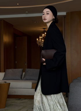 CHU楚妞[墨言]真丝羊毛阔版西装2026春季新款女高级设计感外套