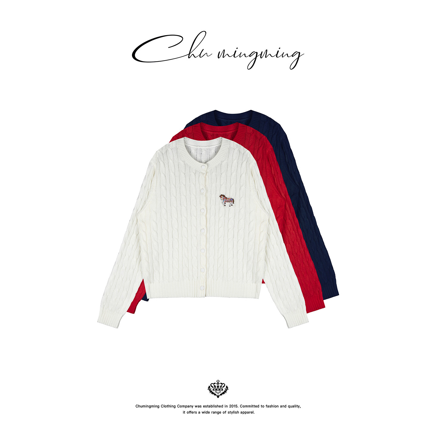 CHU楚妞[小马]羊毛精纺刺绣麻花提花针织衫2025冬季新款女开衫