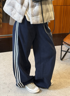 CHU楚妞[校服裤]棉涤拉绒三条杠休闲长裤2025冬季新款女卫裤裤子