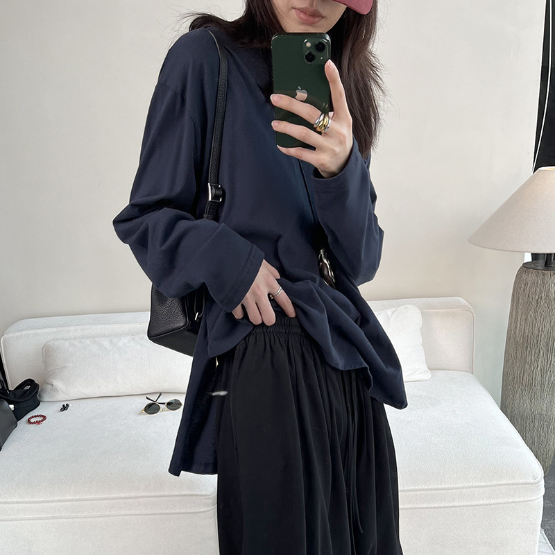 CHU楚妞[奇朵]纯棉圆领T恤春季新款女宽松基础白搭打底衫上衣