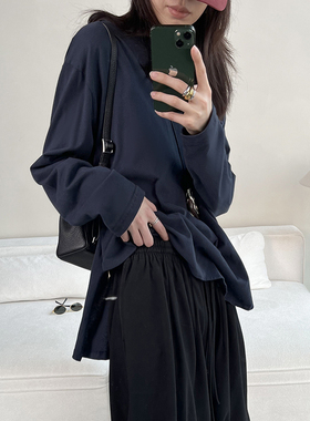 CHU楚妞[奇朵]纯棉圆领T恤春季新款女宽松基础白搭打底衫上衣