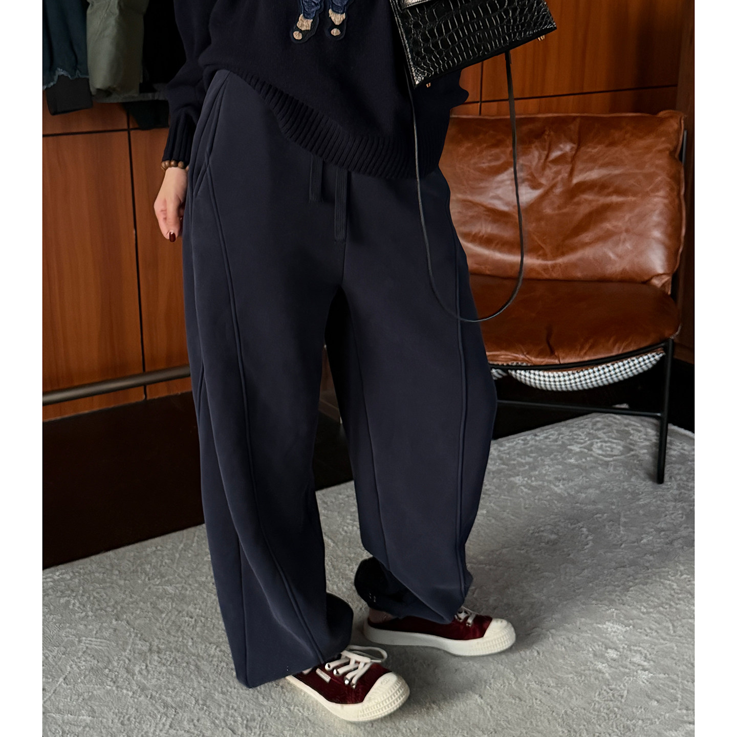 CHU楚妞[绒束]纯棉松紧腰收脚休闲长裤2026春季新款女卫裤裤子