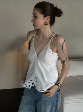 CHU楚妞[霜花]纯棉镂空吊带背心2026春夏季新款女度假风打底上衣