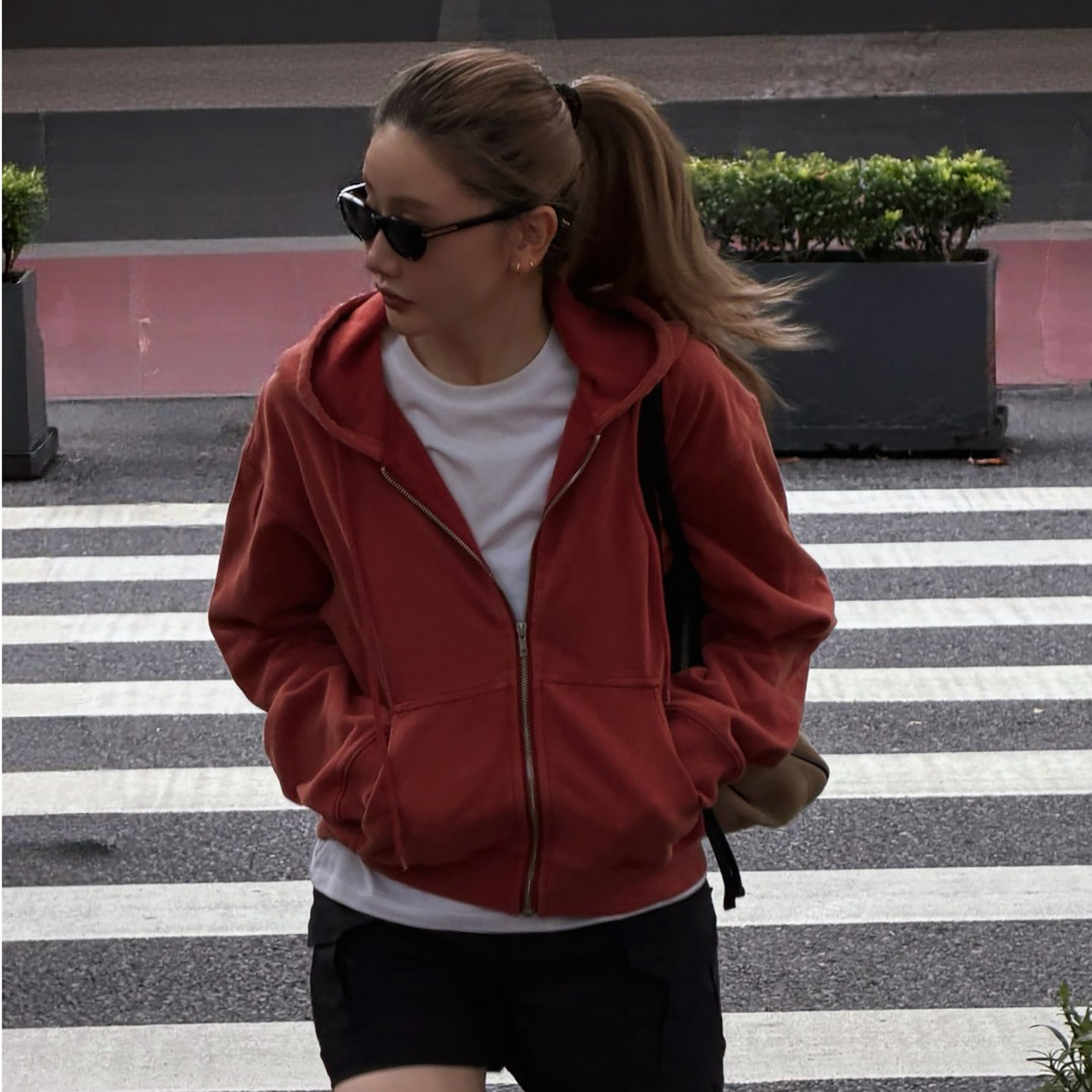 CHU楚妞【红陌】复古感连帽做旧2026新款秋季纯棉卫衣外套女