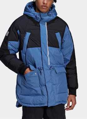 Adidas阿迪达斯男正品保暖防风三叶草中长款连帽羽绒服外套HL6745