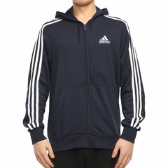 正品阿迪达斯男子经典三条纹休闲连帽针织拉链外套GK9032 GK9033