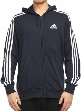 正品阿迪达斯男子经典三条纹休闲连帽针织拉链外套GK9032 GK9033