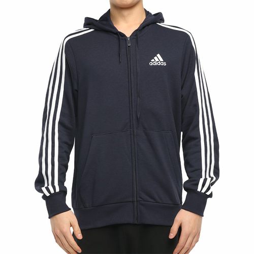 阿迪达斯经典三条纹连帽针织外套