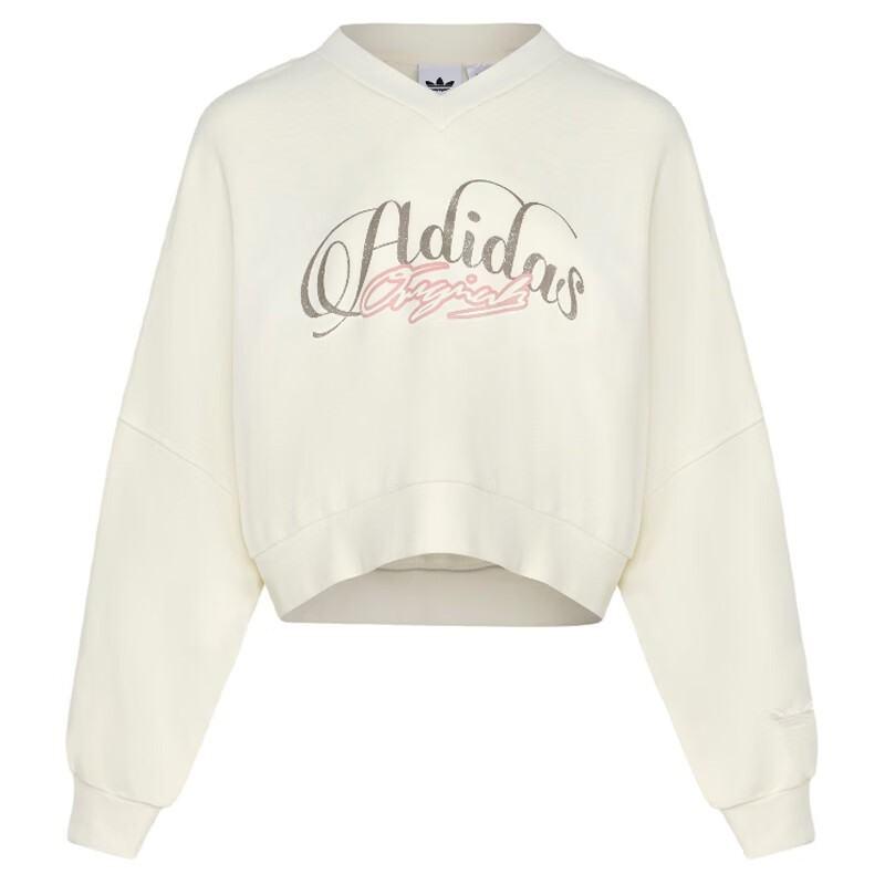 adidas三叶草女装 时尚简约舒适休闲V领套头卫衣KR2623