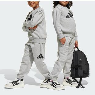 ADIDAS阿迪达斯童装 薄绒舒适运动休闲圆领卫衣长裤套装JC9725