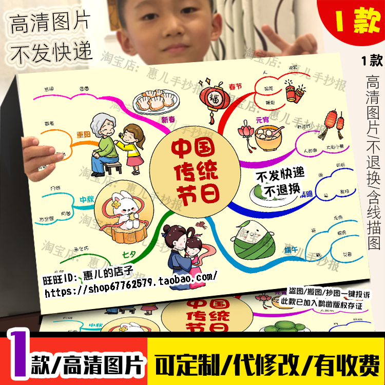 传统节日思维导图端午春节七夕中秋清明元宵重阳手抄报电子小报,商务/设计服务,卡通/动漫/插画设计,淘宝优惠券,粉丝福利购,淘宝优惠卷