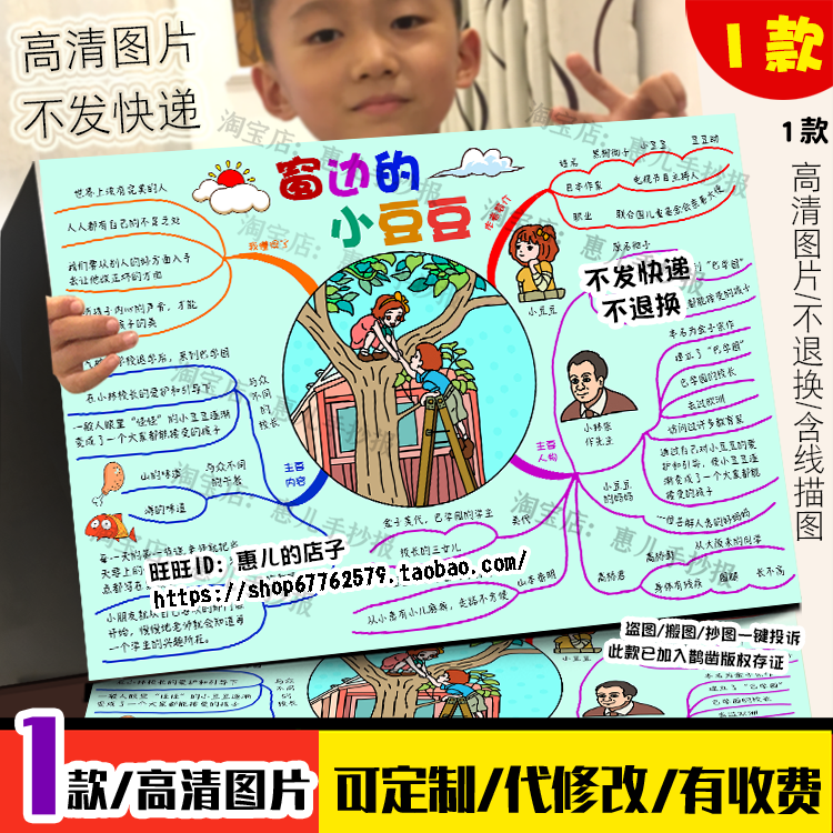 窗边的小豆豆手抄报五年级必读经典书目好书推荐电子小报模版线稿