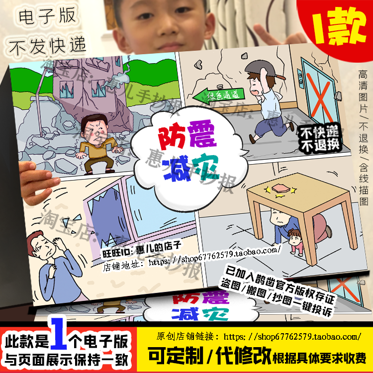 防震减灾四格儿童画简笔画安全知识教育防震减灾科普知识电子小报
