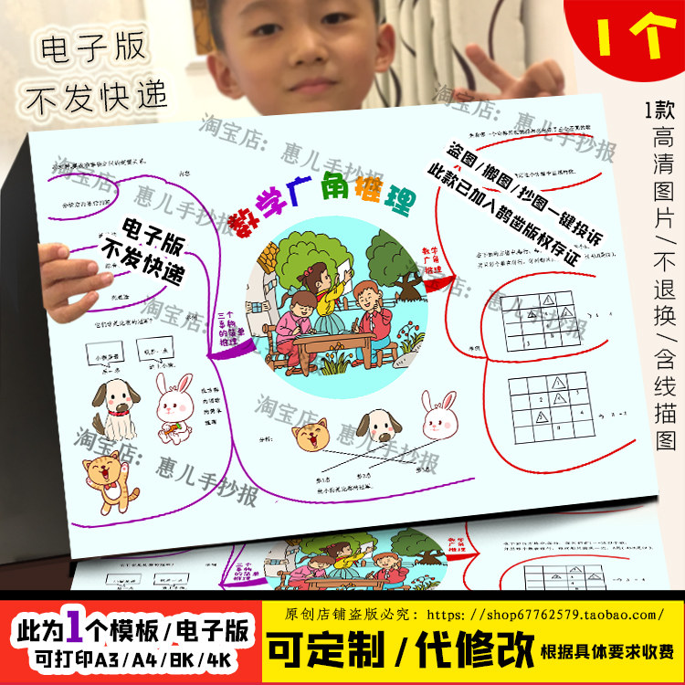 人二年级下册数学第九单元广角推理思维导图手抄报电子版小报线稿,商务/设计服务,设计素材/源文件,淘宝优惠券,粉丝福利购,淘宝优惠卷