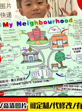My Neighbourhood思维导图手抄报人教四下一单元我的街区知识点