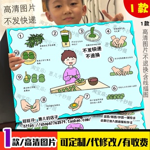 美食青团手抄报清明节传统节日美食制作流程做一道菜实践小报男孩