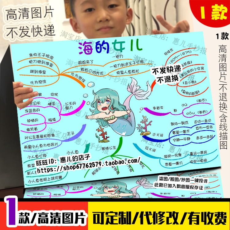海的女儿思维导图手抄报四年级语文下册安徒生童话电子小报线稿,商务/设计服务,卡通/动漫/插画设计,淘宝优惠券,粉丝福利购,淘宝优惠卷