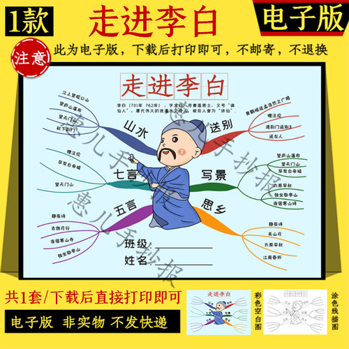 李白诗圣杜甫诗人手抄报思维导图陆游word模板电子小报诗魔古诗