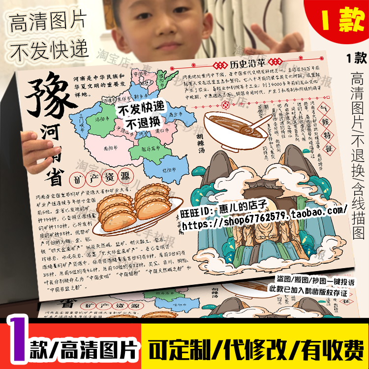 河南省地理手抄报走进河南豫省份初中地理知识电子小报模板线稿