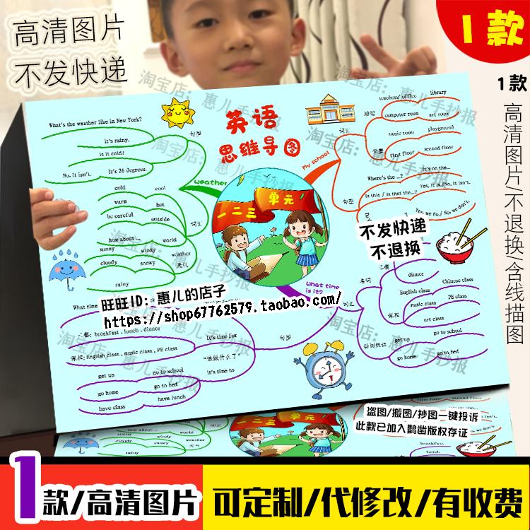 人教版pep英语四年级下册第一二三单元学校天气思维导图手抄报,商务/设计服务,卡通/动漫/插画设计,淘宝优惠券,粉丝福利购,淘宝优惠卷