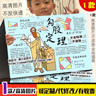 勾股定理手抄报初中数学毕达哥拉斯数学家电子版小报线稿涂色