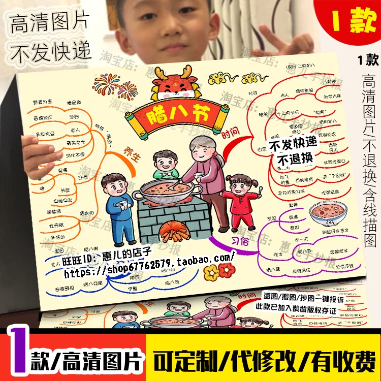 腊八节思维导图手抄报中国传统节日喝腊八粥习俗文化春节电子版