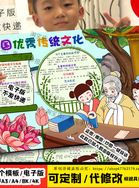弘扬中华优秀传统文化手抄报传承弘扬中华民族文化电子版小报线稿