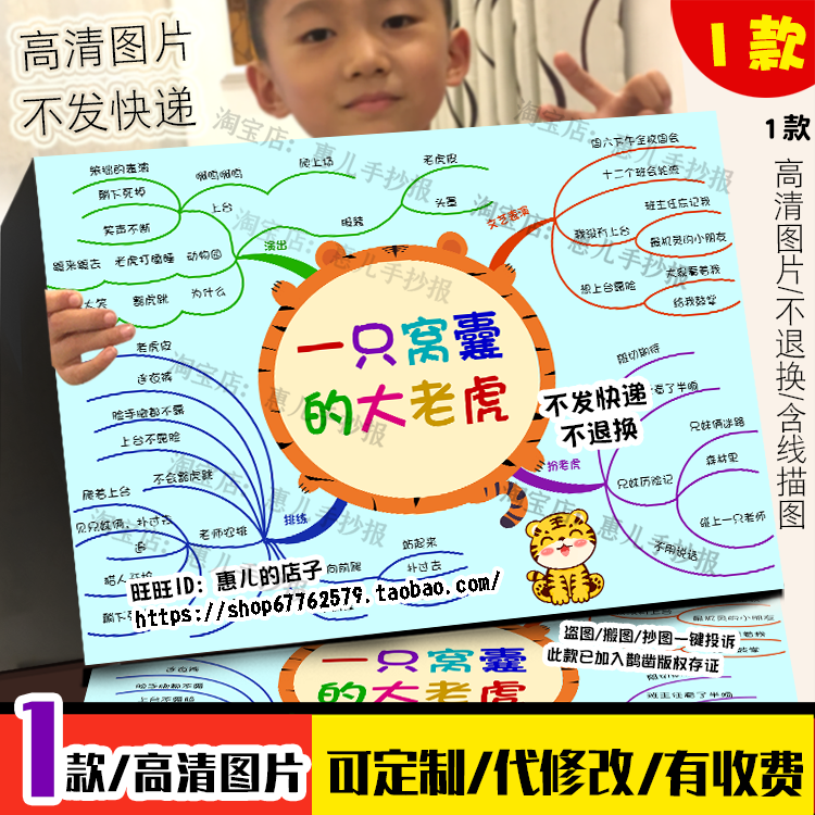 一只窝囊的大老虎思维导图手抄报三年级下册电子版小报线稿涂色,商务/设计服务,设计素材/源文件,淘宝优惠券,粉丝福利购,淘宝优惠卷