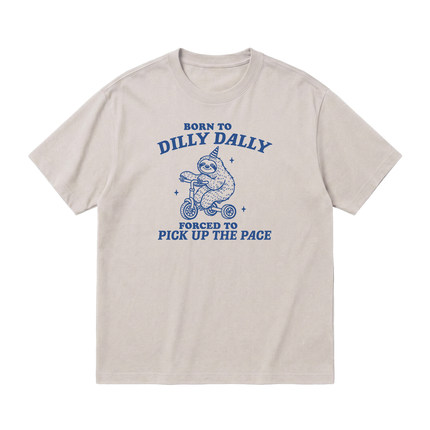 Born To Dilly Dally树懒创意短袖T恤打工人趣味摸鱼夏季宽松半袖
