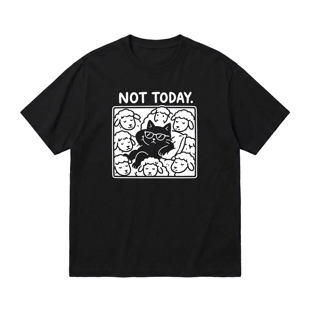 NOT TODAY 摆烂黑猫纯棉T恤打工人不想上班搞怪男女夏季宽松短袖
