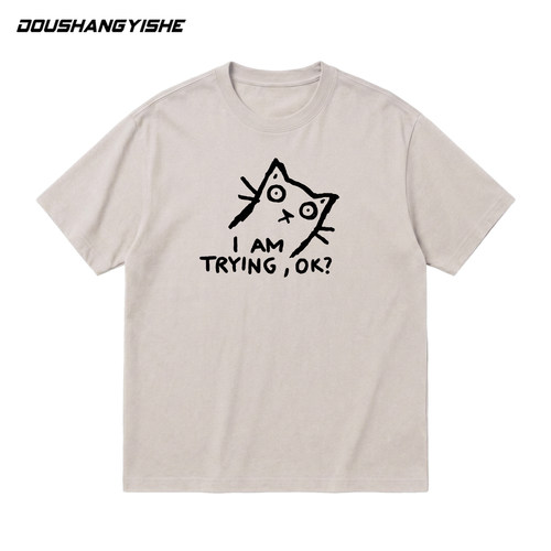 IAMTRYINGOK简笔猫咪纯棉T恤