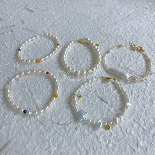 Demo原创天然炫彩淡水珍珠南红蜜蜡青金石轻奢风手串手链古法金