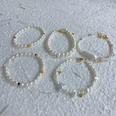 Demo原创天然炫彩淡水珍珠南红蜜蜡青金石轻奢风手串手链古法金