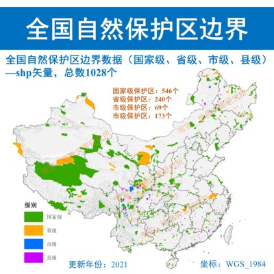 2021国家级省级市县级自然保护区边界shp矢量数据全国自然保护区