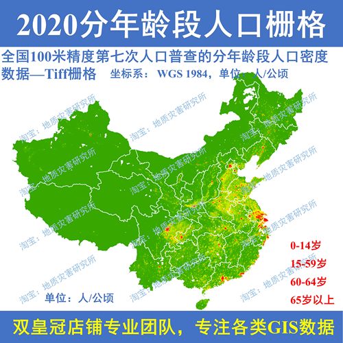 全国100米精度第七次人口普查的分年龄段人口密度tiff栅格数据gis