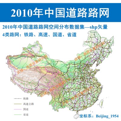 2010年历年中国全国道路路网shp矢量数据GIS铁路高速国道省道