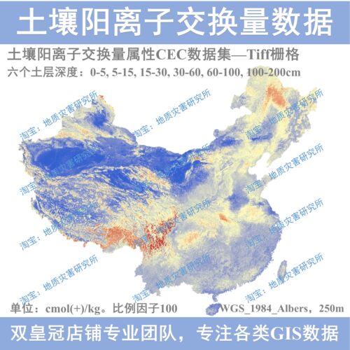 土壤阳离子交换量CEC属性tiff栅格数据集250m分辨率gis加载出图