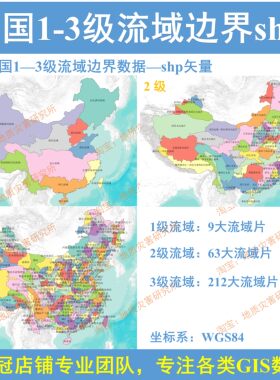 全国1-3级河流流域边界shp数据