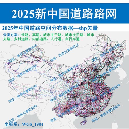 2025新中国全国道路路网shp矢量数据GIS铁路高速国道省道县道乡道