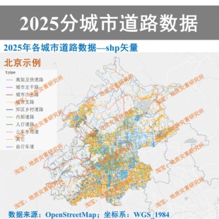 2025新中国分城市道路路网shp矢量数据GIS出图高速快速路城市干道