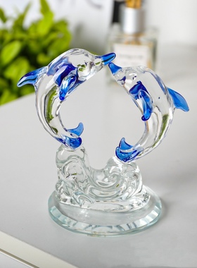 琉璃可爱小海豚动物摆件 ins风儿童卧室床头柜摆件夜摊旅游纪念品