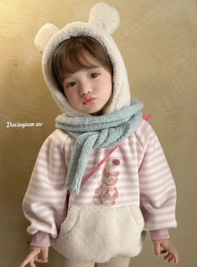 大小卷25女童条纹卡通加绒加厚卫衣秋冬季-77097